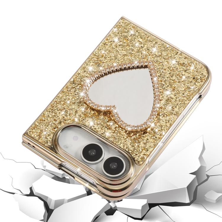 Glitter Heart Mirror Phone Case with Strap, For iPhone Duo