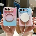 Gradient Side Buckle Hinge Rotating Holder Magnetic Phone Case with Beaded Strap, For iPhone Duo