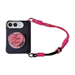 Side Clamp Morandi Solid Color Leather Texture Magnetic Phone Case with Holder / Strap, For iPhone Duo