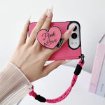 Side Clamp Morandi Solid Color Leather Texture Magnetic Phone Case with Holder / Strap, For iPhone Duo
