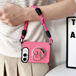 Side Clamp Morandi Solid Color Leather Texture Magnetic Phone Case with Holder / Strap, For iPhone Duo
