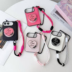 Side Clamp Morandi Solid Color Leather Texture Magnetic Phone Case with Holder / Strap, For iPhone Duo