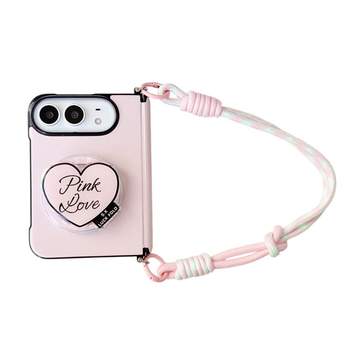 Side Clamp Morandi Solid Color Leather Texture Magnetic Phone Case with Holder / Strap, For iPhone Duo