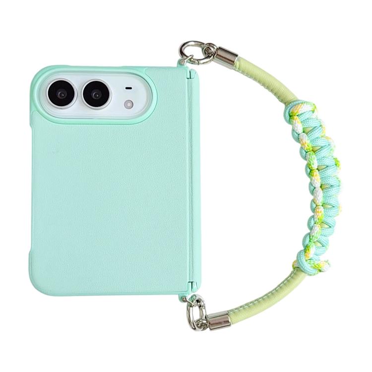 Side Clamp Magnetic Axis Solid Color Leather Texture Phone Case with Lanyard, For iPhone Duo