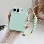Side Clamp Magnetic Axis Solid Color Leather Texture Phone Case with Lanyard, For iPhone Duo