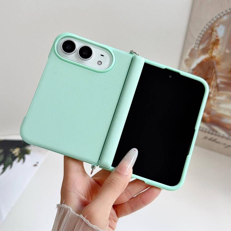 Side Clamp Magnetic Axis Solid Color Leather Texture Phone Case with Lanyard, For iPhone Duo