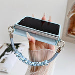 Side Clamp Magnetic Axis Solid Color Leather Texture Phone Case with Lanyard, For iPhone Duo