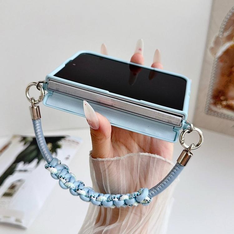 Side Clamp Magnetic Axis Solid Color Leather Texture Phone Case with Lanyard, For iPhone Duo