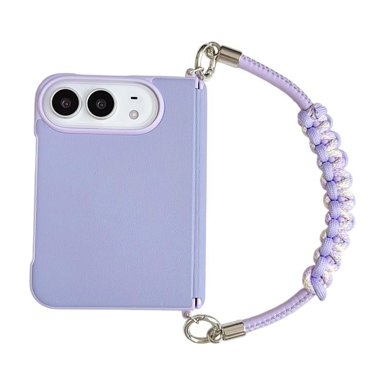 Side Clamp Magnetic Axis Solid Color Leather Texture Phone Case with Lanyard, For iPhone Duo