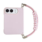 Side Clamp Magnetic Axis Solid Color Leather Texture Phone Case with Lanyard, For iPhone Duo