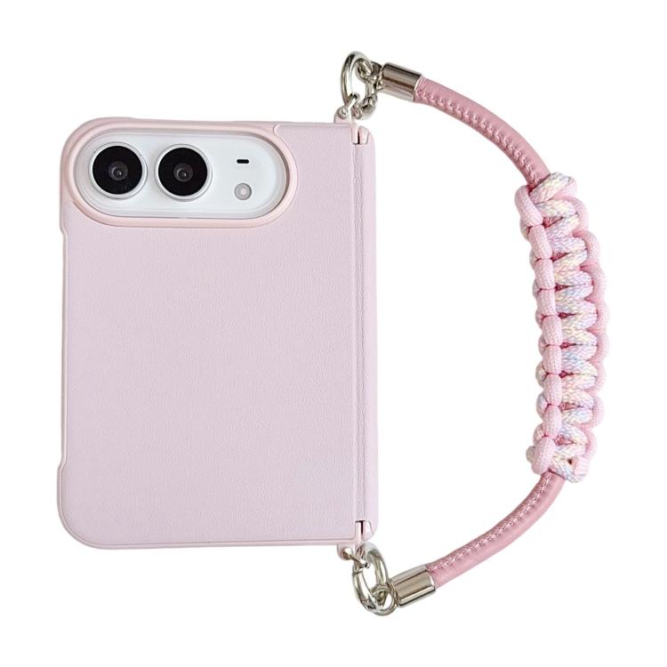 Side Clamp Magnetic Axis Solid Color Leather Texture Phone Case with Lanyard, For iPhone Duo