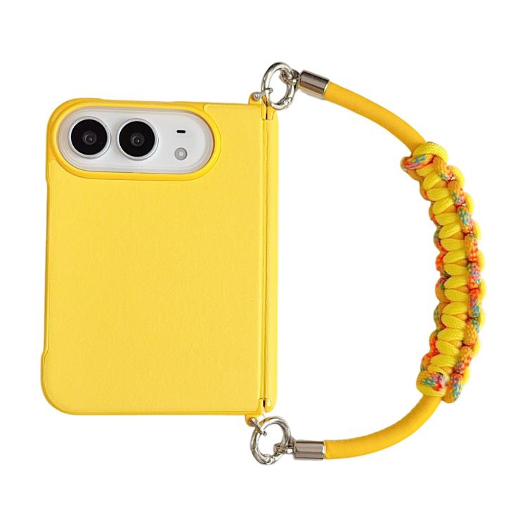 Side Clamp Magnetic Axis Solid Color Leather Texture Phone Case with Lanyard, For iPhone Duo
