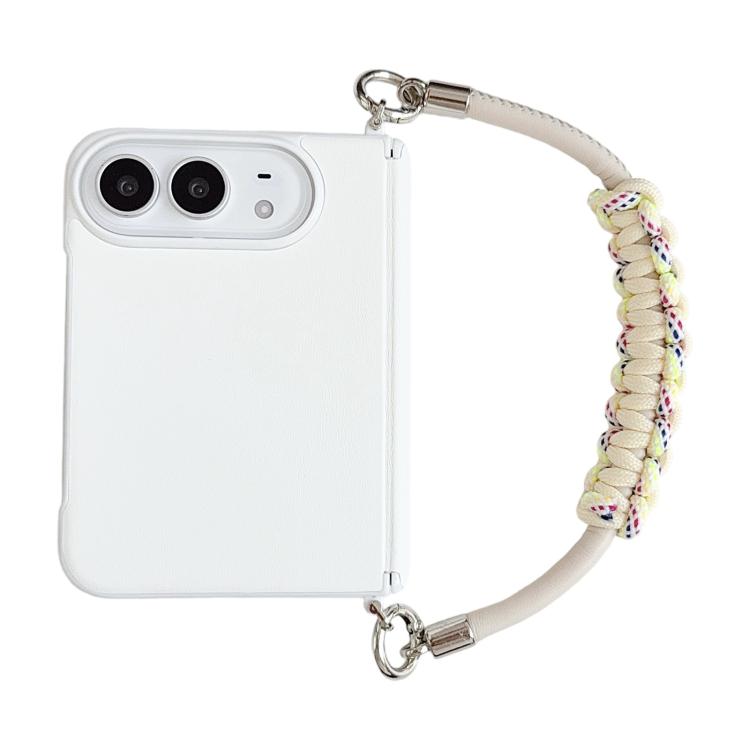 Side Clamp Magnetic Axis Solid Color Leather Texture Phone Case with Lanyard, For iPhone Duo