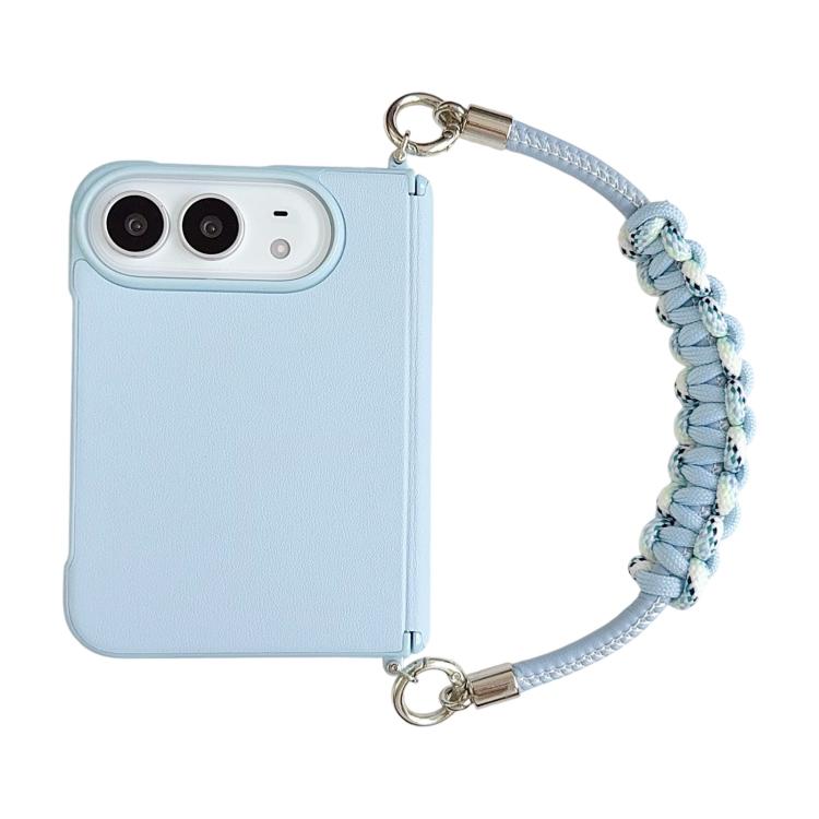 Side Clamp Magnetic Axis Solid Color Leather Texture Phone Case with Lanyard, For iPhone Duo