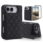 Rhombic Texture Full Coverage Fold Double Buckle PU Phone Case, For iPhone Duo
