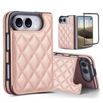 Rhombic Texture Full Coverage Fold Double Buckle PU Phone Case, For iPhone Duo