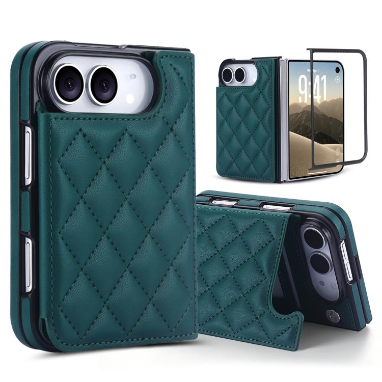 Rhombic Texture Full Coverage Fold Double Buckle PU Phone Case, For iPhone Duo