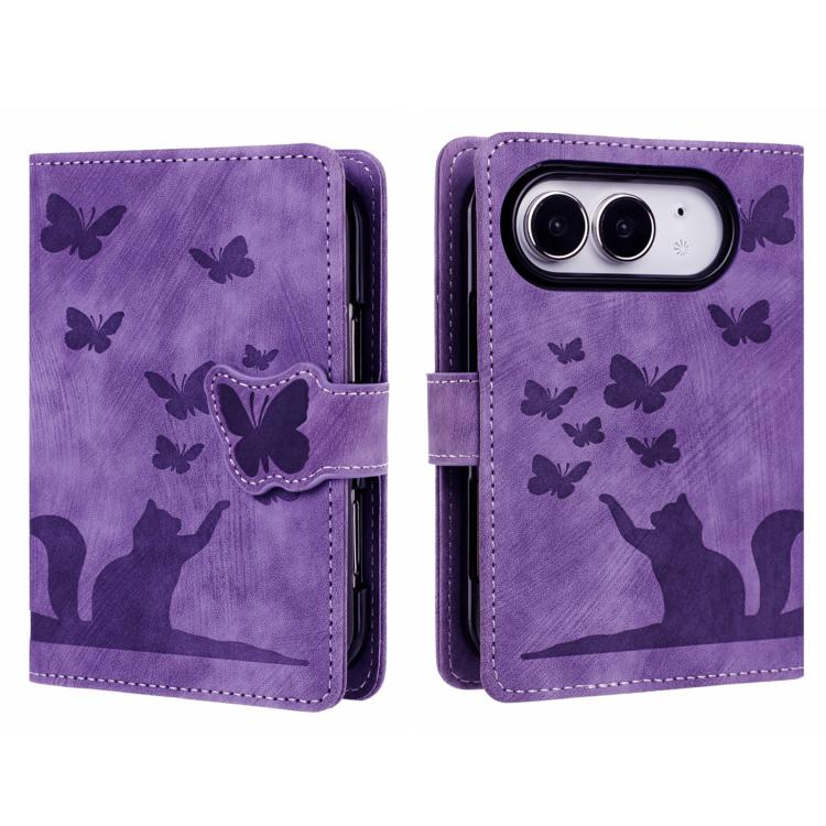 Butterfly Cat Embossing Flip Leather Phone Case, For iPhone Duo