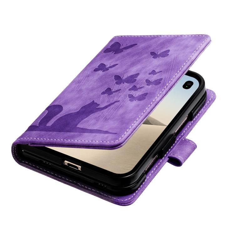 Butterfly Cat Embossing Flip Leather Phone Case, For iPhone Duo