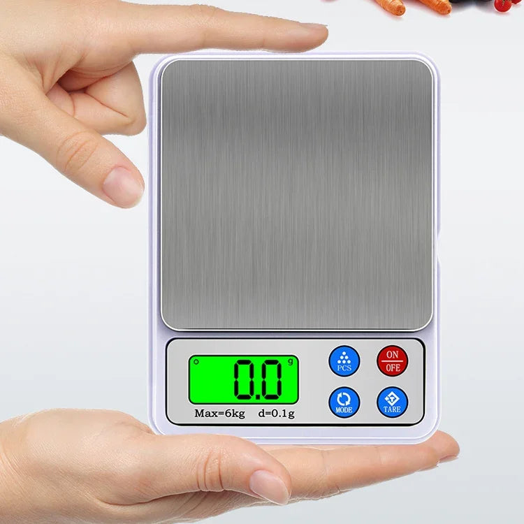MH-555 เครื่องชั่งดิจิตอลพกพาความแม่นยำสูง 6 กก. x 0.1 กรัม พร้อมหน้าจอ LCD ขนาด 2.2 นิ้ว, 6000g/0.1g