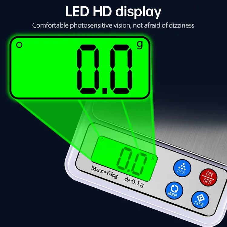 MH-555 เครื่องชั่งดิจิตอลพกพาความแม่นยำสูง 6 กก. x 0.1 กรัม พร้อมหน้าจอ LCD ขนาด 2.2 นิ้ว, 6000g/0.1g
