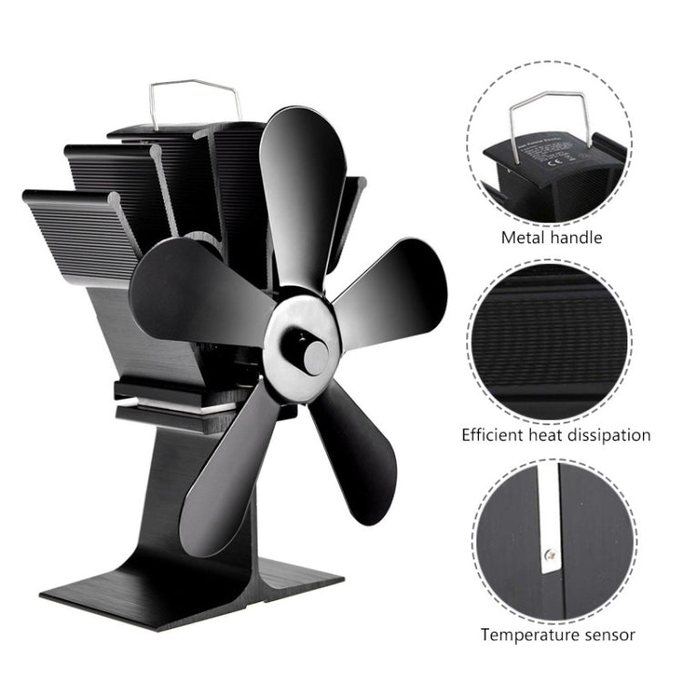 YL602 5-Blade High Temperature Metal Heat Powered Fireplace Stove Fan, YL602 (Black), YL602 (Bronze), YL602 (Grey), YL602 (Gold), YL602 (Rose Red), YL602 (Silver)