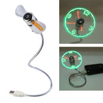 พัดลมไฟ LED แบบยืดหยุ่นแสดงเวลานาฬิกา USB ขนาดเล็กทนทาน DC 5V