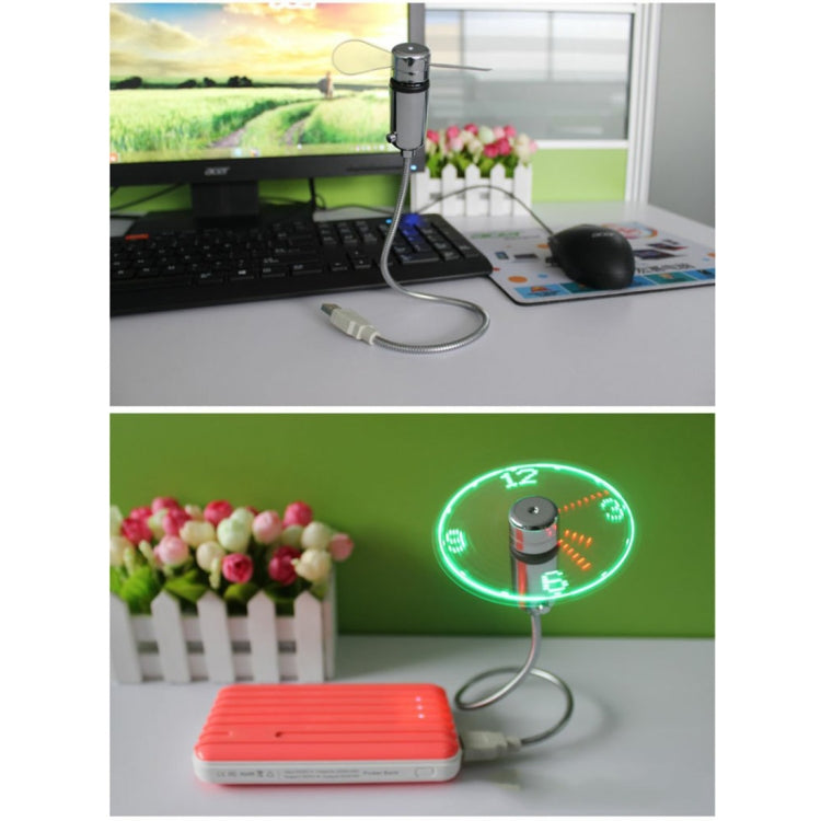 พัดลมไฟ LED แบบยืดหยุ่นแสดงเวลานาฬิกา USB ขนาดเล็กทนทาน DC 5V