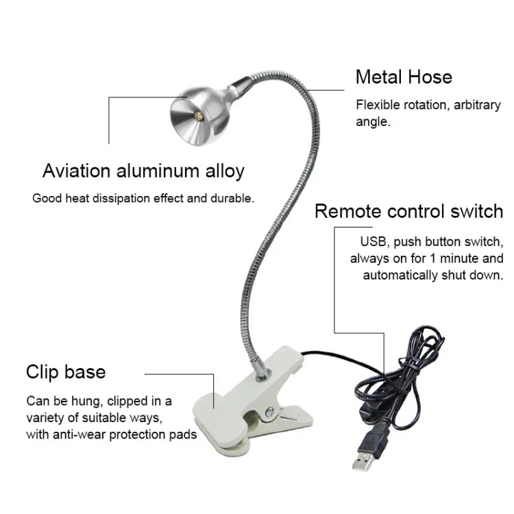 โคมไฟฆ่าเชื้อ UV แบบหนีบแขน USB DC 5V