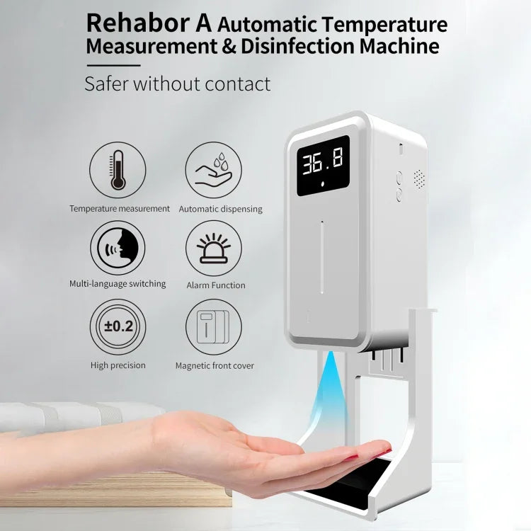 เครื่องวัดอุณหภูมิแบบไม่สัมผัส Rehabor A พร้อมเซ็นเซอร์วัดระยะและแสง + เครื่องจ่ายสบู่เหลวอัตโนมัติ 450 มล. พร้อมฐานติดตั้ง, Rehabor A