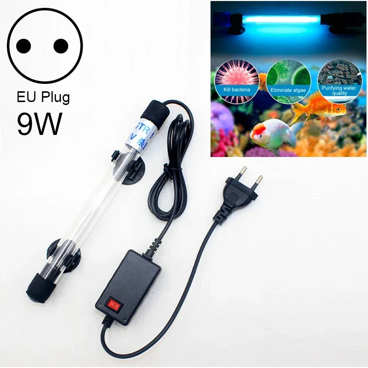 โคมไฟฆ่าเชื้อสาหร่าย UV 220V 9W สำหรับตู้ปลา, ปลั๊ก EU, 9W ปลั๊ก EU