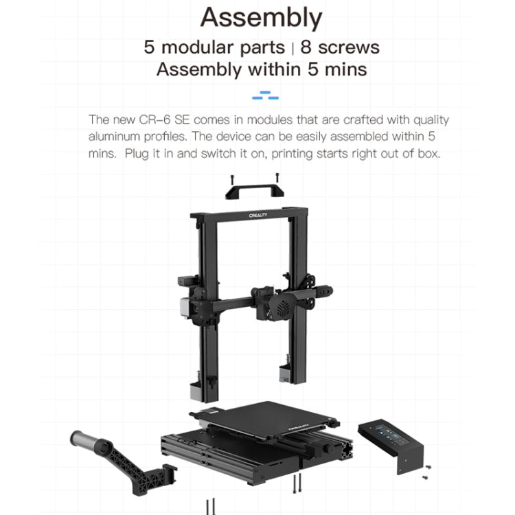 เครื่องพิมพ์ 3D DIY CR-6 SE จาก CREALITY กำลังไฟ 350W ปรับระดับอัตโนมัติไม่ได้ ขนาดพิมพ์: 23.5 x 23.5 x 25 ซม. ปลั๊ก EU, CR-6 SE