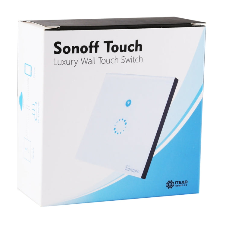 สวิตช์ผนังกระจกนิรภัย Sonoff Touch ขนาด 86 มม. 1 ช่อง สวิตช์สัมผัสไฟบ้านอัจฉริยะ รองรับ Alexa และ Google Home, AC 90V-250V 400W 2A, ขนาด 86 มม.