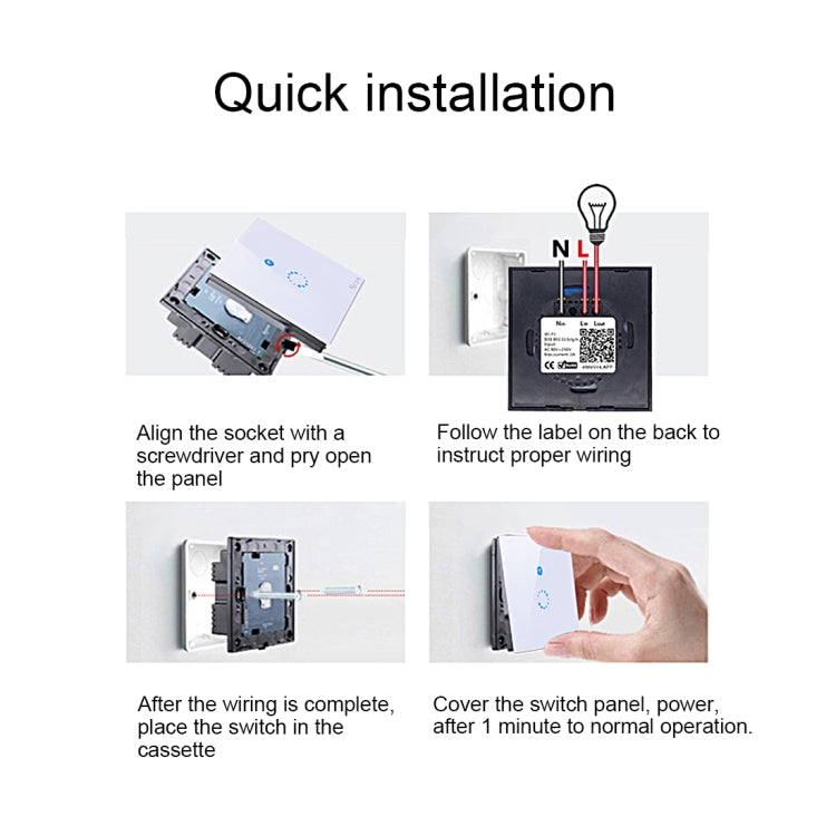 สวิตช์ผนังกระจกนิรภัย Sonoff Touch ขนาด 86 มม. 1 ช่อง สวิตช์สัมผัสไฟบ้านอัจฉริยะ รองรับ Alexa และ Google Home, AC 90V-250V 400W 2A, ขนาด 86 มม.