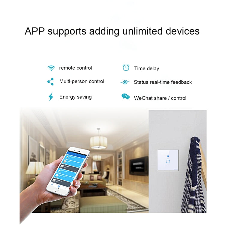 สวิตช์ผนังกระจกนิรภัย Sonoff Touch ขนาด 86 มม. 1 ช่อง สวิตช์สัมผัสไฟบ้านอัจฉริยะ รองรับ Alexa และ Google Home, AC 90V-250V 400W 2A, ขนาด 86 มม.