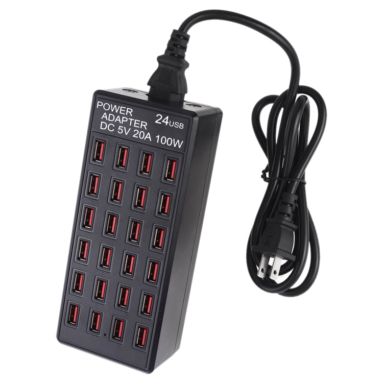 สถานีชาร์จเร็ว 100W 24 พอร์ต USB ชาร์จอัจฉริยะพร้อมไฟ LED แสดงสถานะ AC 100-240V ปลั๊กแบบสหรัฐอเมริกา