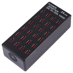 สถานีชาร์จเร็ว 100W 24 พอร์ต USB ชาร์จอัจฉริยะพร้อมไฟ LED แสดงสถานะ AC 100-240V ปลั๊กแบบสหรัฐอเมริกา
