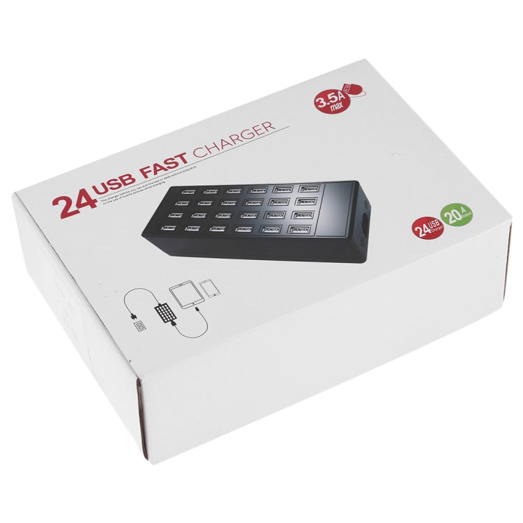 สถานีชาร์จเร็ว 100W 24 พอร์ต USB ชาร์จอัจฉริยะพร้อมไฟ LED แสดงสถานะ AC 100-240V ปลั๊กแบบสหรัฐอเมริกา