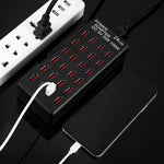 สถานีชาร์จเร็ว 100W 24 พอร์ต USB ชาร์จอัจฉริยะพร้อมไฟ LED แสดงสถานะ AC 100-240V ปลั๊กแบบสหรัฐอเมริกา