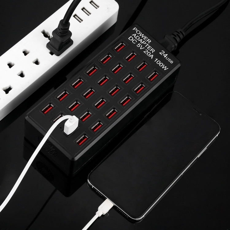 สถานีชาร์จเร็ว 100W 24 พอร์ต USB ชาร์จอัจฉริยะพร้อมไฟ LED แสดงสถานะ AC 100-240V ปลั๊กแบบสหรัฐอเมริกา