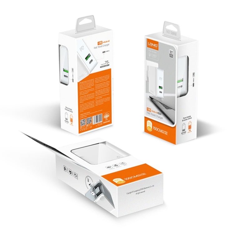 ที่ชาร์จเดินทางพับได้ LDNIO A4403C 30W PD + Auto-id พร้อมสาย Micro USB 1 ม., ปลั๊ก EU, พร้อมสาย Micro USB