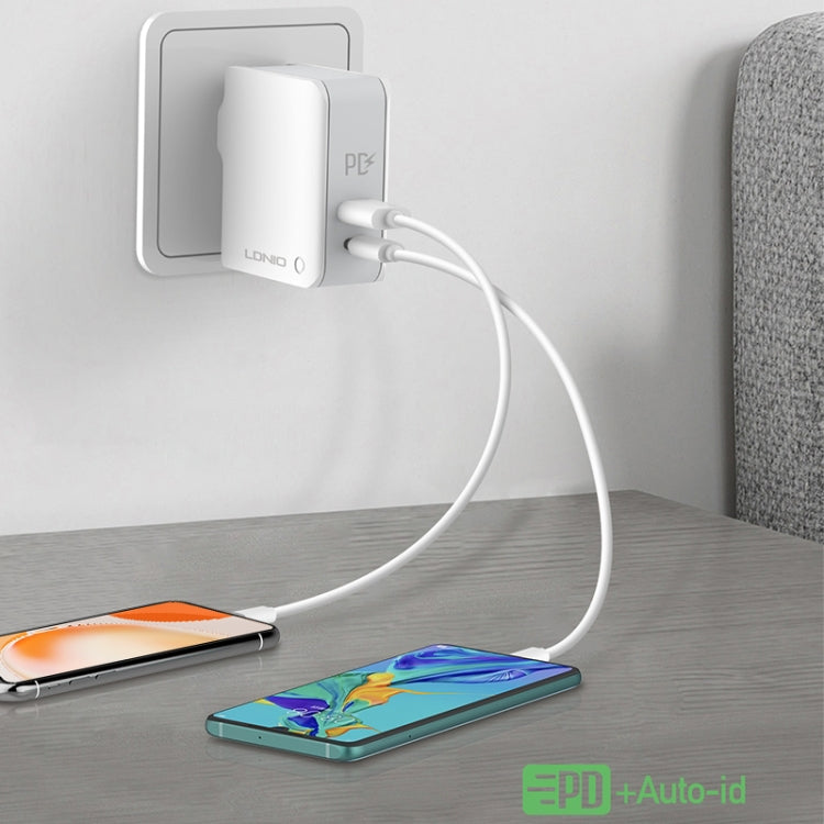ที่ชาร์จเดินทางพับได้ LDNIO A4403C 30W PD + Auto-id พร้อมสาย Micro USB 1 ม., ปลั๊ก EU, พร้อมสาย Micro USB