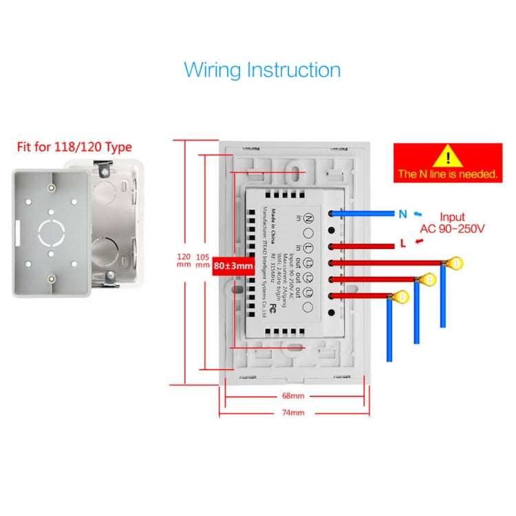 สวิตช์ผนังสมาร์ทกระจกนิรภัย 2 ช่อง WS-US-02 ควบคุมด้วยแอป EWeLink และสัมผัส, AC 90V-250V, ปลั๊ก US, 2 ช่อง