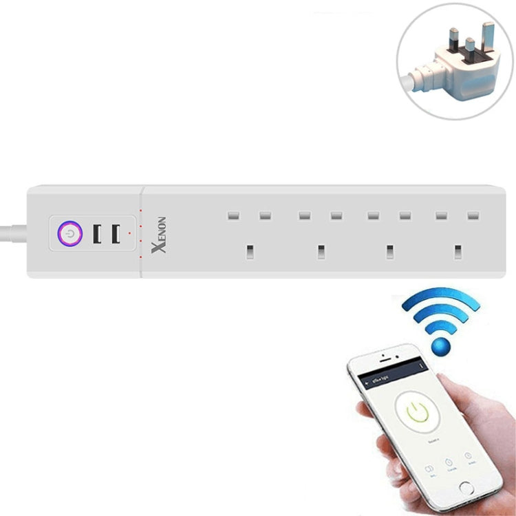 ปลั๊กไฟอัจฉริยะ WiFi พร้อมพอร์ต USB 2 ช่อง + ปลั๊ก UK 4 ช่อง ควบคุมระยะไกล ใช้งานร่วมกับ Alexa และ Google Home ความยาวสาย: 1.8 ม., AC 90-265V, ปลั๊ก UK, 4xUSB + 3xปลั๊ก UK (ปลั๊ก UK)