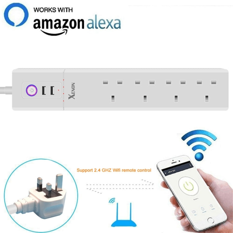 ปลั๊กไฟอัจฉริยะ WiFi พร้อมพอร์ต USB 2 ช่อง + ปลั๊ก UK 4 ช่อง ควบคุมระยะไกล ใช้งานร่วมกับ Alexa และ Google Home ความยาวสาย: 1.8 ม., AC 90-265V, ปลั๊ก UK, 4xUSB + 3xปลั๊ก UK (ปลั๊ก UK)