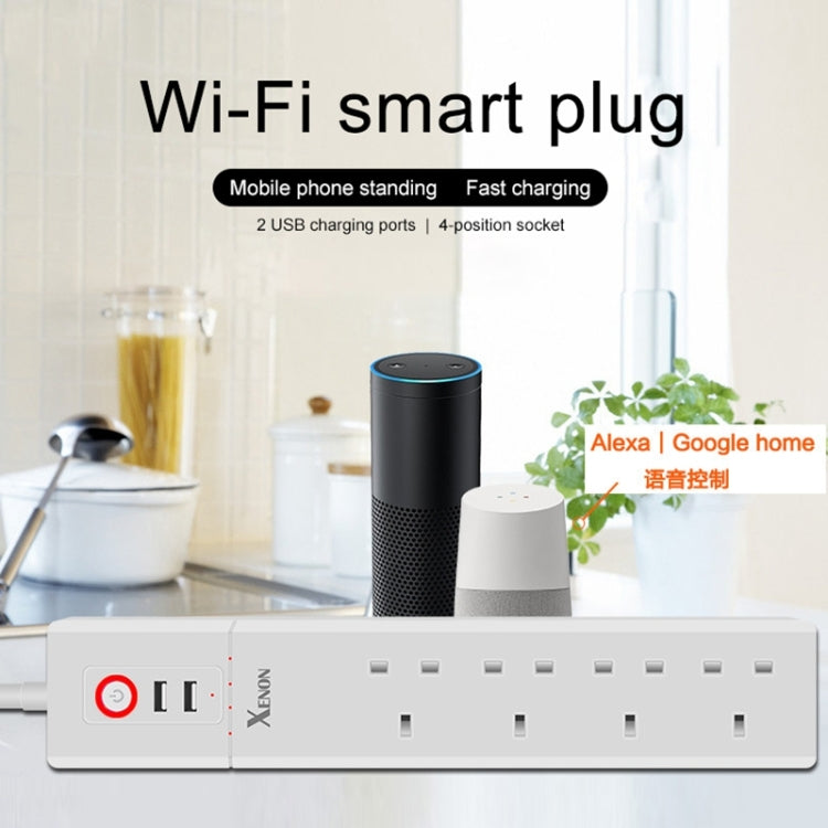 ปลั๊กไฟอัจฉริยะ WiFi พร้อมพอร์ต USB 2 ช่อง + ปลั๊ก UK 4 ช่อง ควบคุมระยะไกล ใช้งานร่วมกับ Alexa และ Google Home ความยาวสาย: 1.8 ม., AC 90-265V, ปลั๊ก UK, 4xUSB + 3xปลั๊ก UK (ปลั๊ก UK)