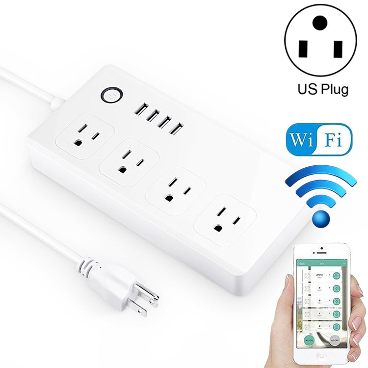 ปลั๊กไฟอัจฉริยะ WiFi พร้อมพอร์ต USB 4 ช่อง + ปลั๊ก US 4 ช่อง ควบคุมระยะไกล ใช้งานร่วมกับ Alexa และ Google Home, AC 110-240V, ปลั๊ก US, 4xUSB + 4xปลั๊ก US (ปลั๊ก US)