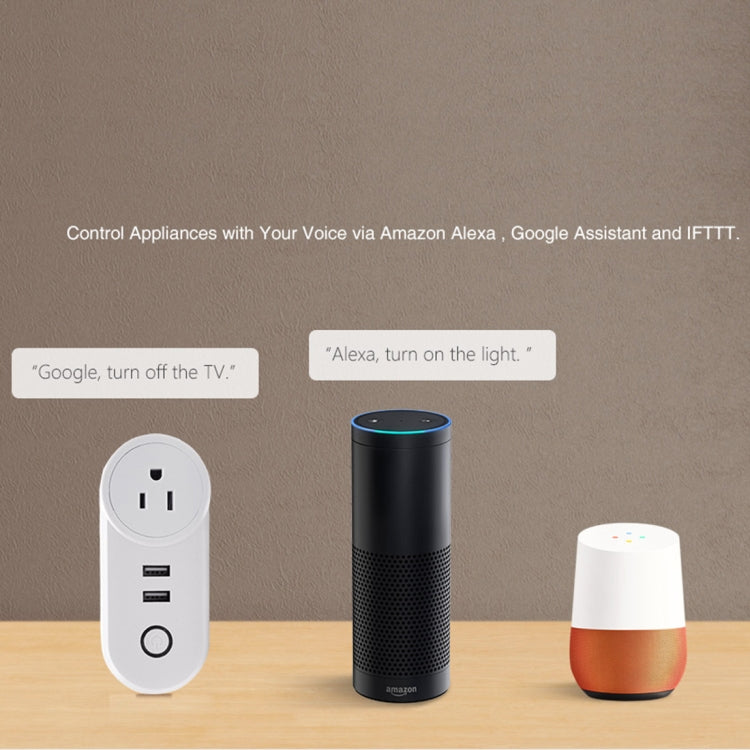 ปลั๊กไฟอัจฉริยะ WiFi SA-002 พร้อมพอร์ต USB 2 ช่อง + ปลั๊ก EU 1 ช่อง ใช้งานร่วมกับ Alexa และ Google Home, AC 110V-230V, ปลั๊ก EU, ปลั๊ก UK, ปลั๊ก US