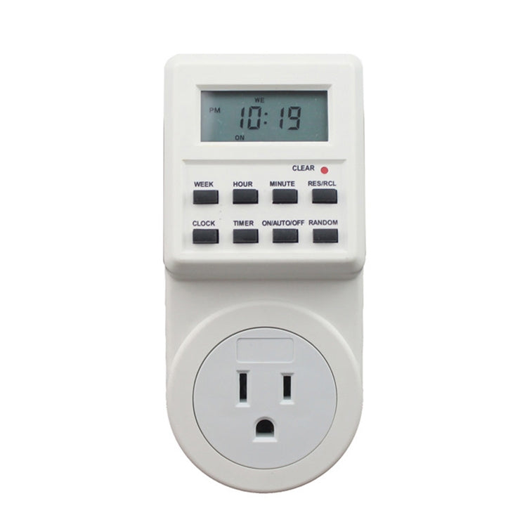 ปลั๊กบ้านอัจฉริยะ AC 120V พร้อมจอ LCD แสดงนาฬิกา ฟังก์ชันเวลาในฤดูร้อน ปรับเปลี่ยนเวลา 12/24 ชั่วโมง พร้อมสวิตช์ตั้งเวลา ปลั๊ก US, AC 120V ปลั๊ก US