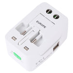 อะแดปเตอร์แปลงไฟเดินทางอเนกประสงค์ 110-250V พร้อมช่อง USB คู่, ปลั๊กยุโรป / สหราชอาณาจักร / สหรัฐอเมริกา / ออสเตรเลีย